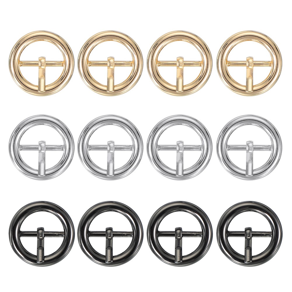 12Pcs 0.6&Prime; Single Prong Belt Buckle Metal Roller Buckle Black/Silver/Light Gold