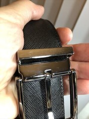 Salvatore Ferragamo Gun Metal tone Rectangle Buckle black leather belt