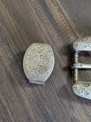 925 STERLING SILVER Vintage Chambers 1994 2pc Belt Buckle & Keeper 56g