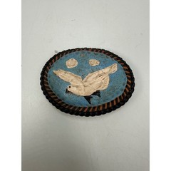 Vintage Hand Painted Leather Bird Belt Buckle Western Boho Braided Whipstitch