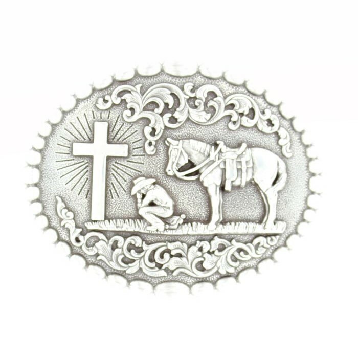 Nocona Oval Engraved Cowboy Prayer Belt Buckle 37374