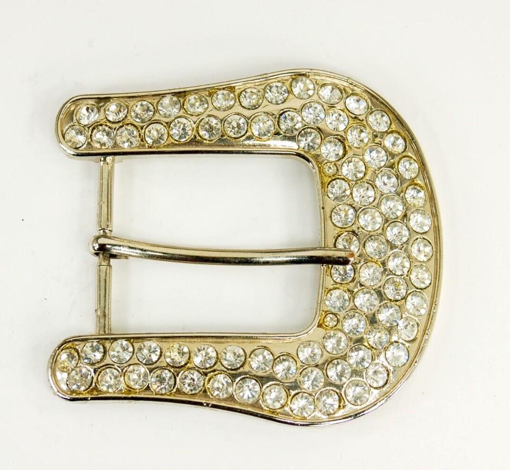 Western Clear Rhinestone silver tone belt buckle