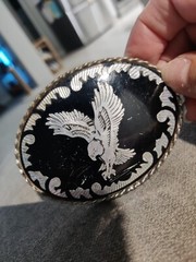 Vintage belt buckle black silvertone eagle W u.s.a.