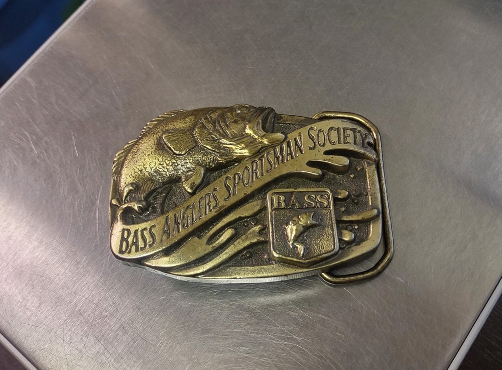Vintage Bass Anglers Sportsman Society Belt Buckle Fishing Brass