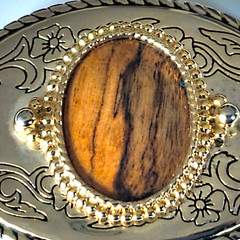 Western Belt Buckle Brass Handmade USA Polished Stone Medallion