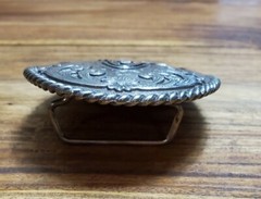 Justin Boots Brand – Silver Belt Buckle Fillagree Engraved Scroll Work Oval