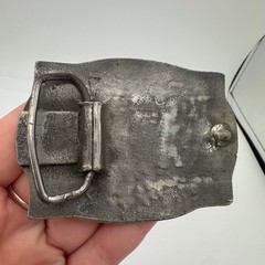 Vintage Steam Locomotive Train Belt Buckle Pewter Tone Railroad Mountain Scene