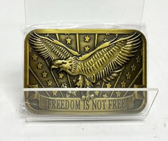 Eagle Freedom Is Not Free Patriot Sponsor Gold Tone Belt Buckle 3” x 2”