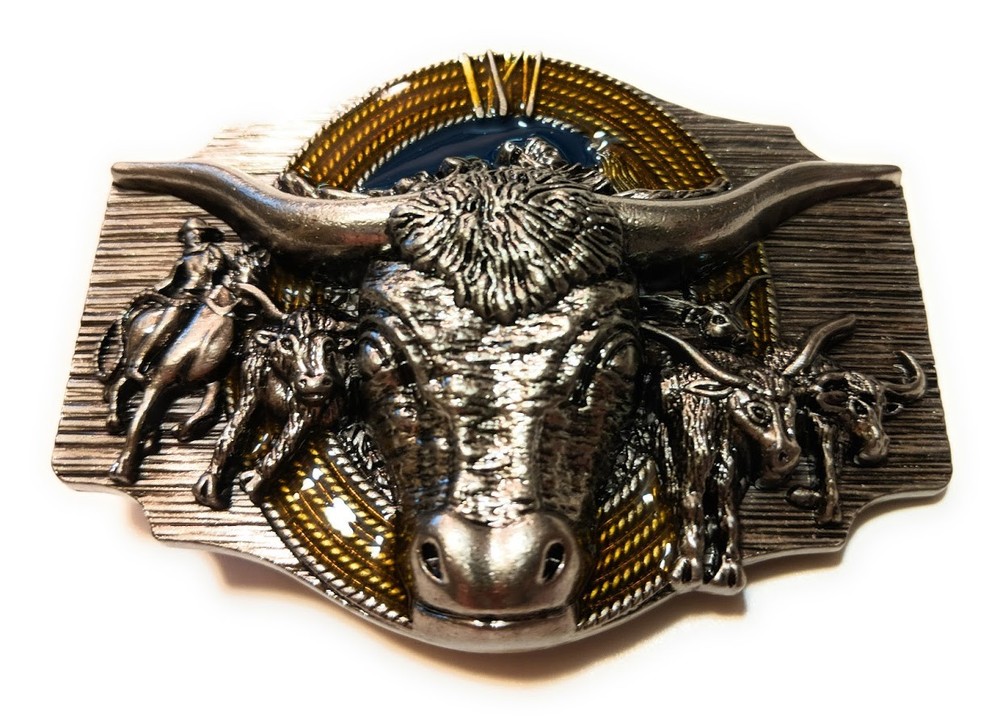✖ WESTERN STEER BULL Rope Cowboy Rodeo Style ✖ Belt Buckle ✖ Roping enamel USA