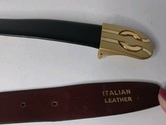 47in Men Reversable Italian Leather Belt, Burgandy/brown &Black. Gold Buckle.