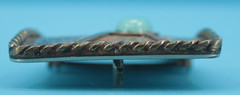 VTG Turquoise Etched Silver & Gold Tone Western Belt Buckle