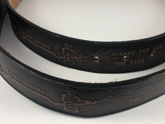 FIRE TRUCK BELT BUCKLE BERGAMOT BRASS WORKS 1978 Leather Firemen Belt HTF!