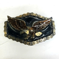 1983 American Eagle Black Enamel & Biker Chain Border Great American Buckle Co