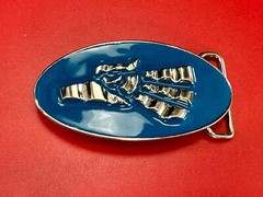 Made In Mexico Eagle Badge Emblem Blue & Silver Color Wide Oval Belt Buckle
