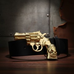New Men Women Buckle Gold Metal Western Cowboy Pistol Revolver Gun Weapon Skull