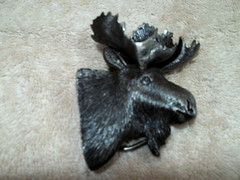 BERGAMOT Belt Buckle, Moose Head, Silver Tone Metal, Dimensional