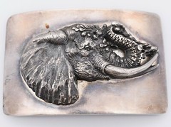 Solid Sterling Silver Elephant Watering Hole Vintage Belt Buckle Hallmarked TOC