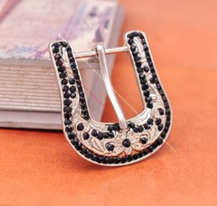 30mm Bling Silver Western Cowboy Black Rhinestone Crystal 3PCS Set Belt Buckle