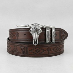 Men Casual Fashion Silver Metal Belt Buckle Long Horn Texas Cow Bull Jeans Pant