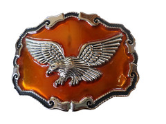 Mens Belt Buckle Mexican Flying Silver Eagle Orange Harley Biker Western Large