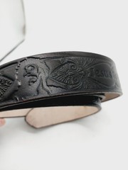 Jesus Is Lord Belt Black Length 57&Prime; Etched Gold Tone Buckle