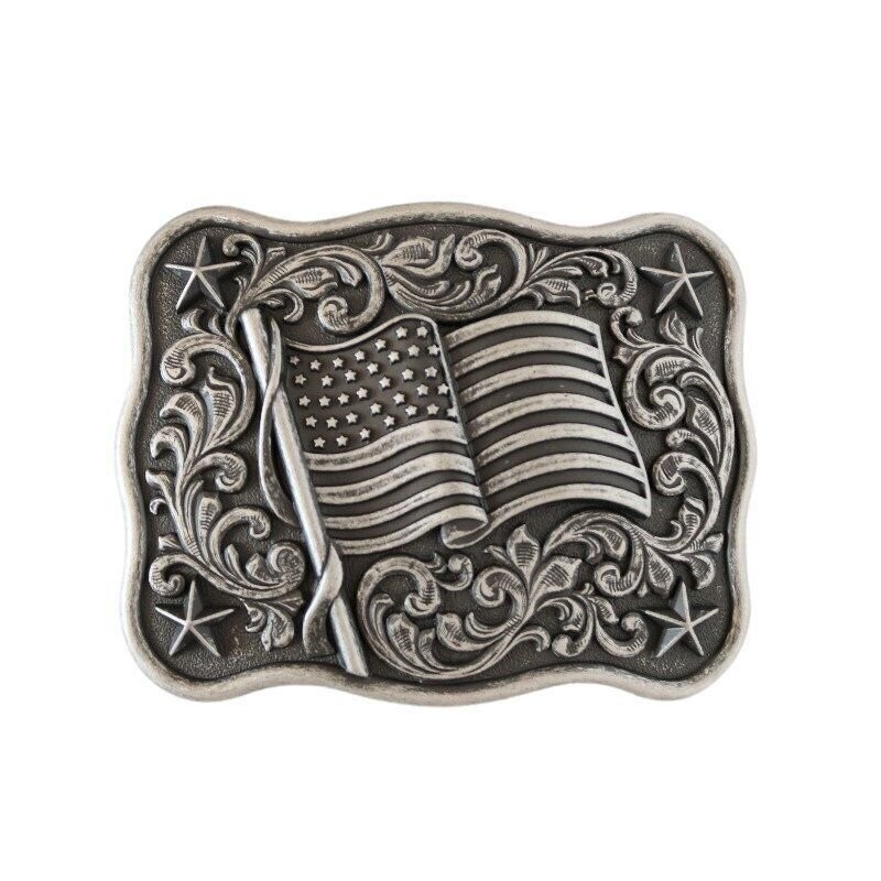 Nocona Rectangular Smooth Edge Buckle with USA Flag