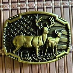 3-D ANIMAL DEER FAWN STAR AMERICAN FLAG GOLD RODEO COWBOY WESTERN BELT BUCKLE