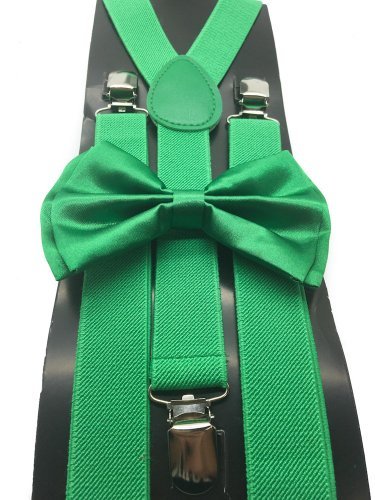 Emerald Kelly Green Bowtie & Matching Suspenders Set Wedding Prom Teens Adult