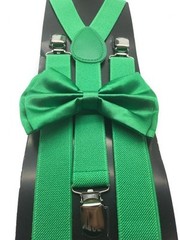 Emerald Kelly Green Bowtie & Matching Suspenders Set Wedding Prom Teens Adult