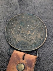 United States of America One Dollar Metal Belt Buckle tooled leather belt