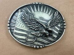 USA American Eagle Soaring Over Flag Sunrise Sunshine Patriotic Belt Buckle