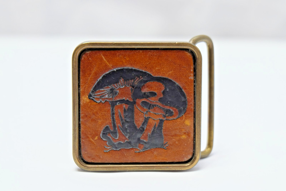 BTS Vintage Mushroom Retro Hippie Brass Belt Buckle
