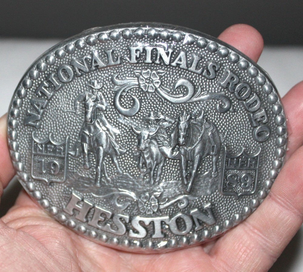 NEW NATIONAL FINALS RODEO 1989 HESSTON COWBOY WESTERN BRONCO BELT BUCKLE