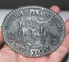 NEW NATIONAL FINALS RODEO 1989 HESSTON COWBOY WESTERN BRONCO BELT BUCKLE
