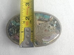VTG Belt Buckle Mexican Abalone Inlay Silver Marijuana Leaf 420 Weed Cannabis