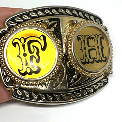 belt buckle USA gold silver black tones rodeo country cowboy western F H