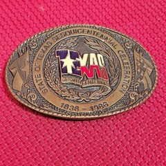 3.5&Prime; TEXAS SESQUICENTENNIAL BELT BUCKLE Numbered VINTAGE 1986 Brass metal Texoma