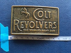 Colt Revolvers The World&rsquo;s Right Arm Vintage Belt Buckle 3.5&Prime; x 2.5&Prime; 1970s