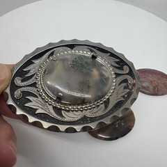 Western Interchangeable Stone Belt Buckle Silver Tone Agate Jasper 3.5in