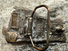 VTG 1983 GREAT AMERICAN BUCKLE ALTOONA WORKS RPR TRAIN BUCKLE W/ LEATHER BELT