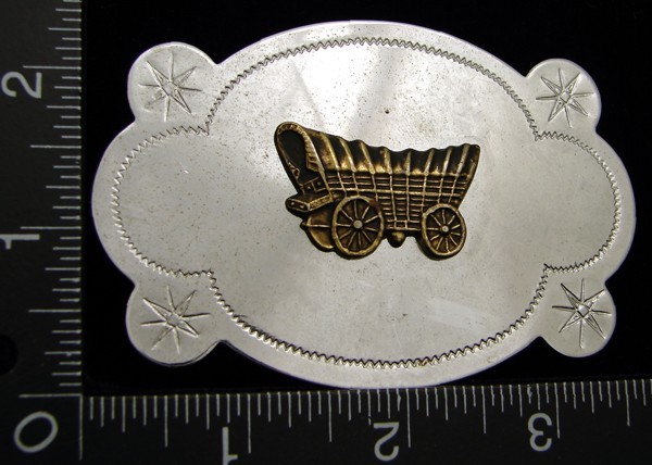 LH26154 VINTAGE **WESTERN WAGON** STARS IN EACH CORNER SILVERTONE BELT BUCKLE