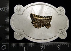 LH26154 VINTAGE **WESTERN WAGON** STARS IN EACH CORNER SILVERTONE BELT BUCKLE