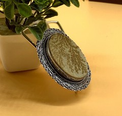 Handcrafted 925 Sterling Silver Fossil Coral Dendrite Stone Oval Belt Buckle.