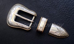 WESTERN COWBOY ANTIQUE GOLD ROPE EDGE ENGRAVED BELT BUCKLE SET FIT 1&Prime; wide belt