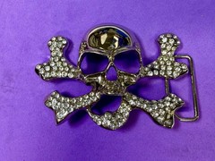 Skull and Crossbones – Clear Rhinestone Covered Cutout Gothic Punk Belt Buckle
