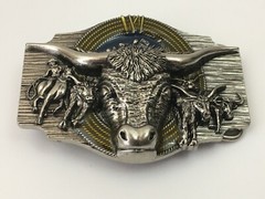 Cowboy Belt Buckle Texas Bull and Horses Western Belt Buckles