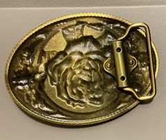 Vintage Bronze Plated Rose Western Oval Belt Buckle