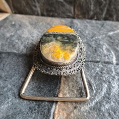 Bumblebee Jasper Oval Silver Plated Belt Buckle Bold Yellow Black Western Unisex