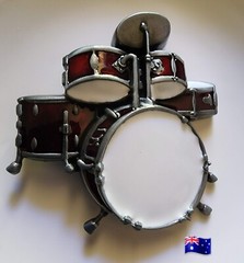 Belt Buckle Drum Kit Red & Silver 9x8cm Metal Alloy Suit Belt 4cm Width