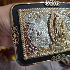 Virgen De Guadalupe Western Belt Buckle Rose Tone & Silver Cowboy Rodeo Buckle